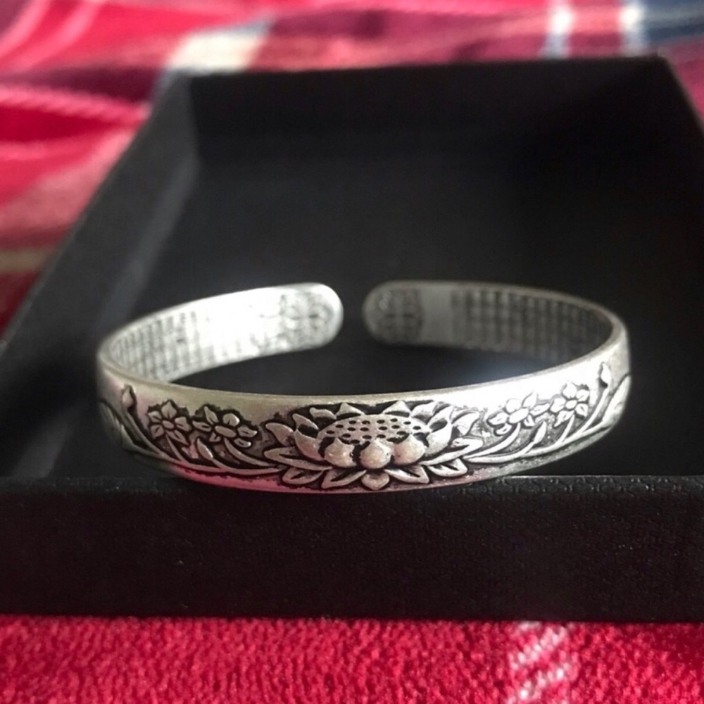 Handcrafted Sterling Silver Floral Lotus Cuff Bracelet